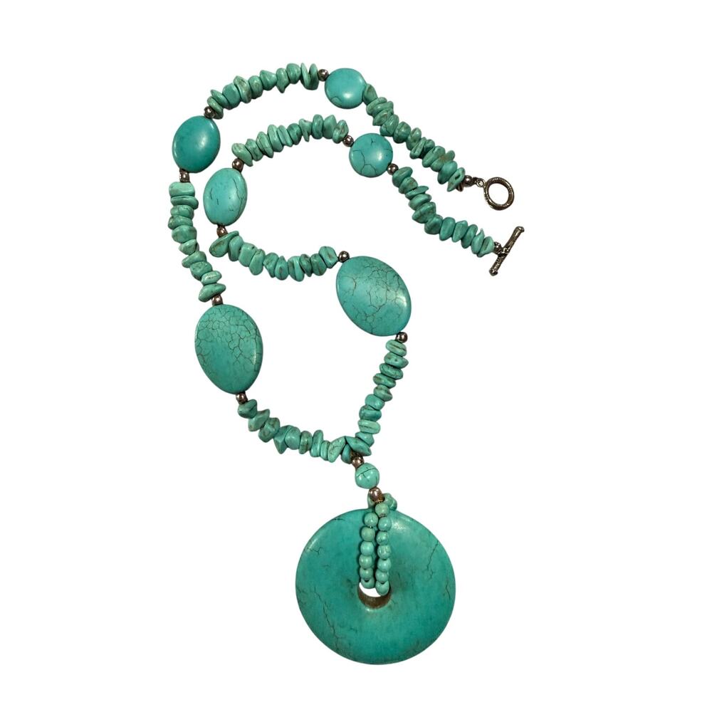 SKU3280 Vintage Turquoise-Style Rock Beaded Necklace with Donut Pendant